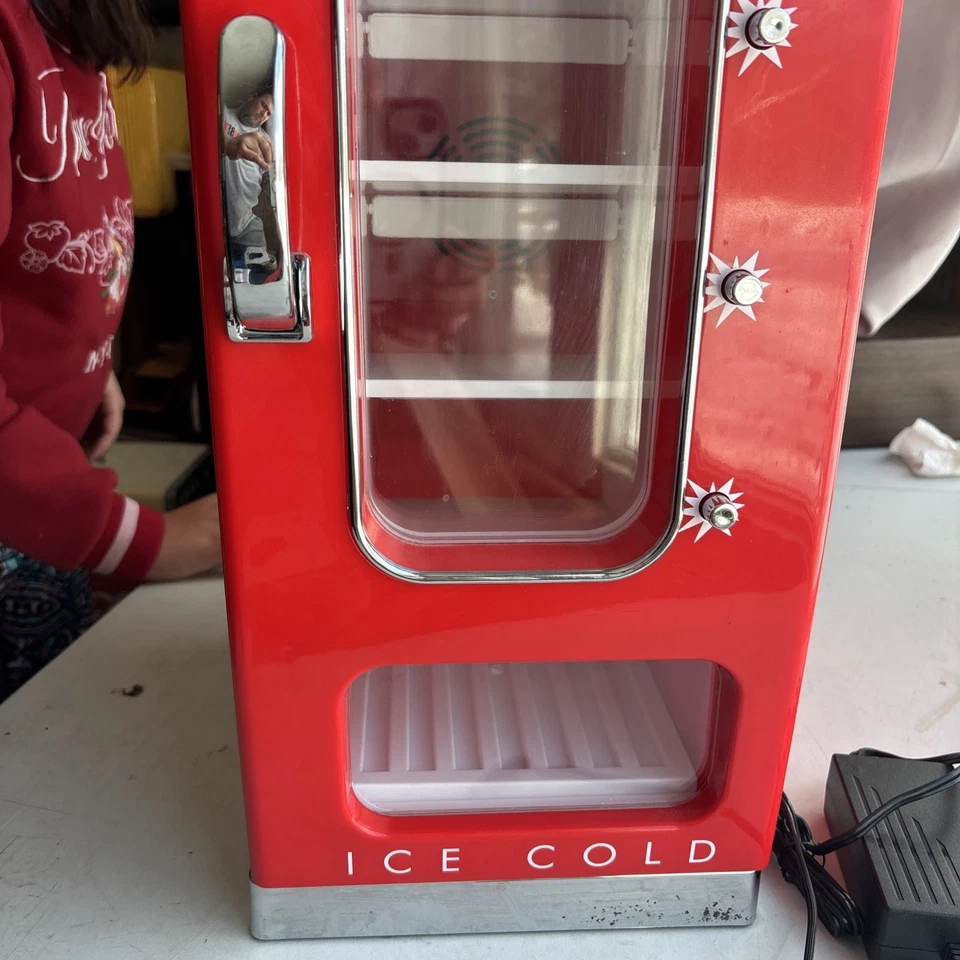 Retro Coca Cola Vending Fridge 10 Can Machine Mini Soda Refrigerator Coke Cooler - Image 3 of 4