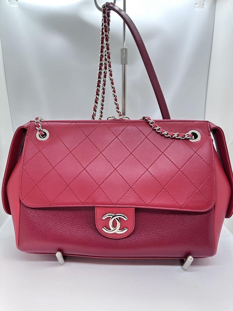 CHANEL Red Calfskin Large Magnetic Flap Bag #PGBEOE