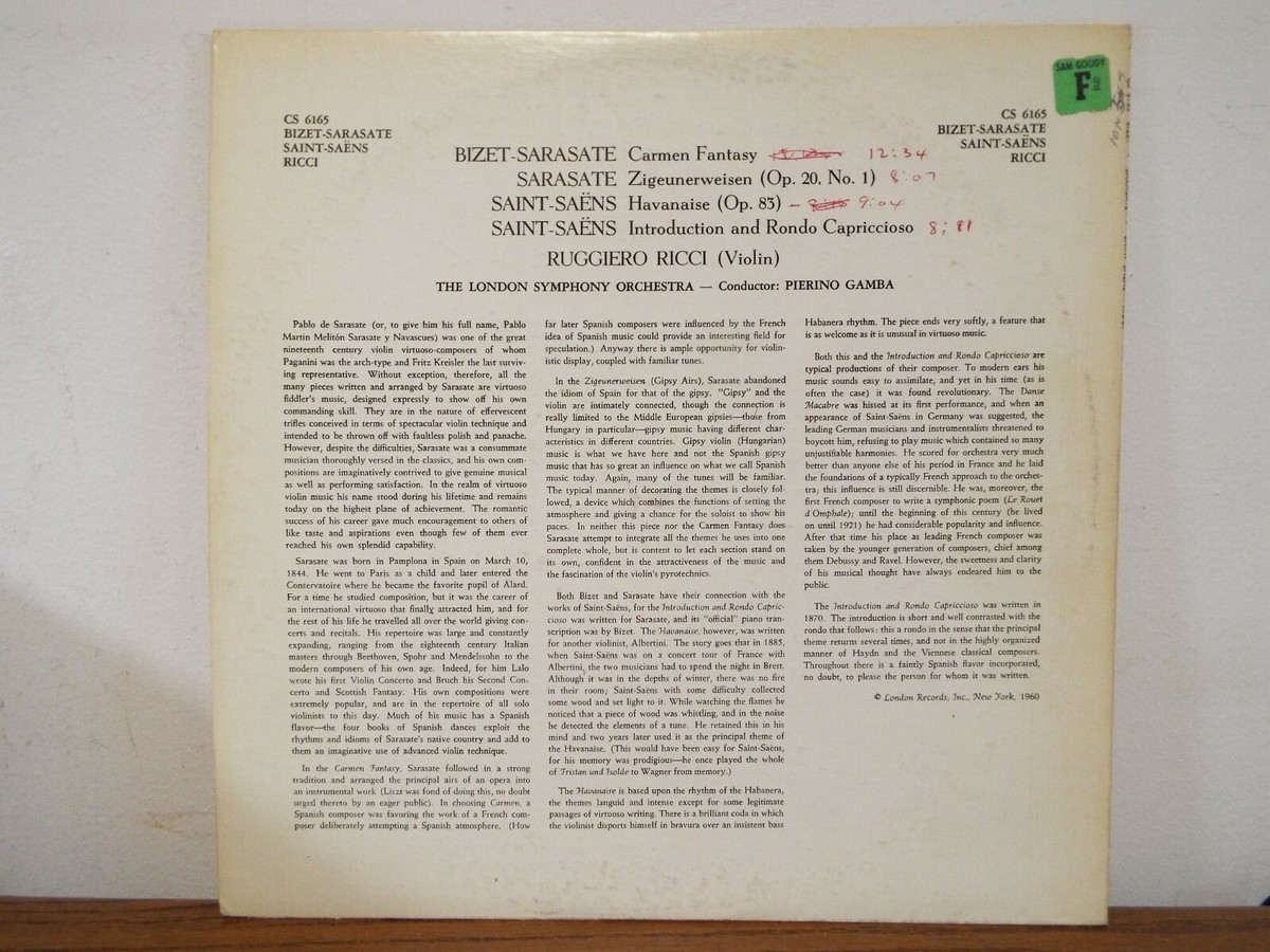 RUGGIERO RICCI GAMBA VIOLIN LONDON SYMPHONY STEREOPHONIC 2E/2E LP