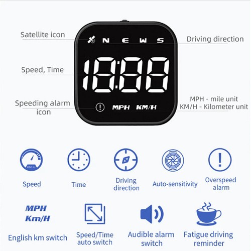 GPS Tachometer Auto HUD Kopf oben Anzeige MPH KMH Kompass Überdrehzahl Alarm . - Bild 10 von 12