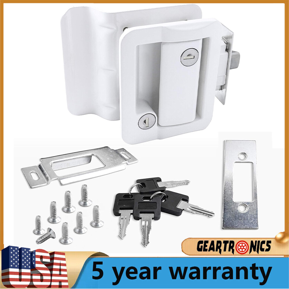 White RV Paddle Entry Door Lock Latch Handle Knob Deadbolt Camper Travel Trailer