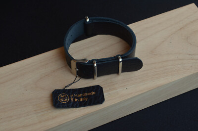 Cinturino Artigianale In Pelle Nera Stile Militare, Larghezze 18-22 Mm, MTstraps Made In Italy