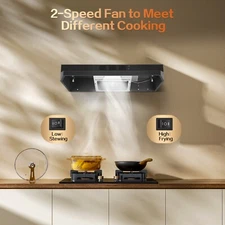 Kitchen 24in Under Cabinet Range Hood 280CFM Cook Fan Black Painted w/LED Vented