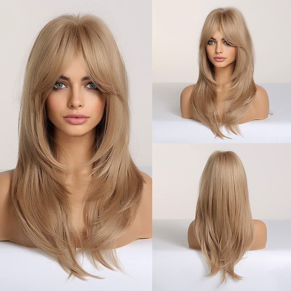 Light Blond Wigs With Bangs for Women Long Layered for Daily  display picture 2