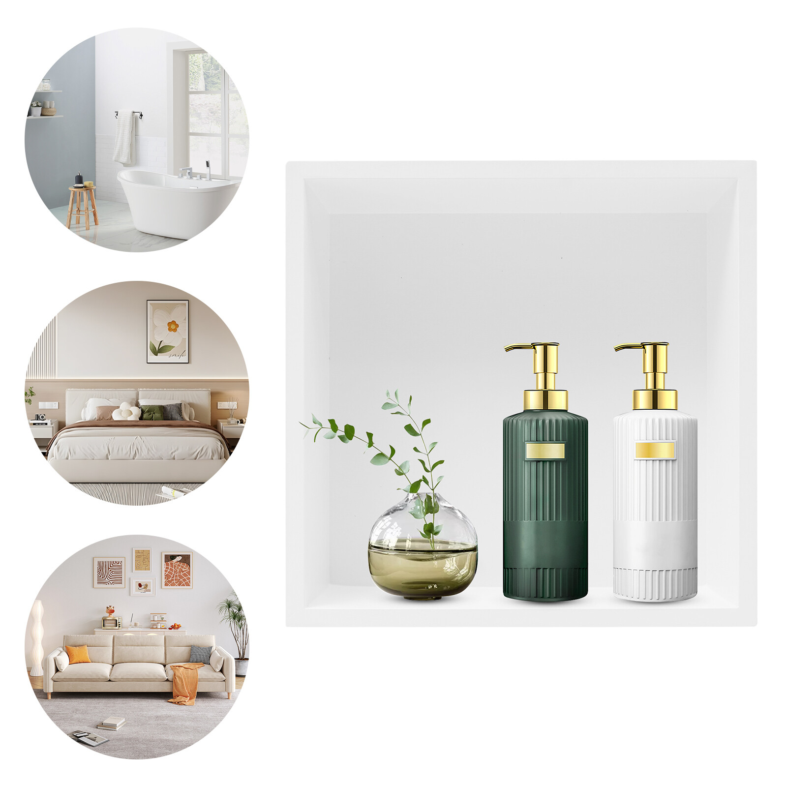 Recessed Shower Storage Shelf Stainless Steel White Bathroom Shower Organizer US