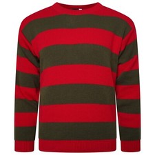 Unisex Adults Red Green Striped Knitted Jumper Nightmare On Elm Street Halloween