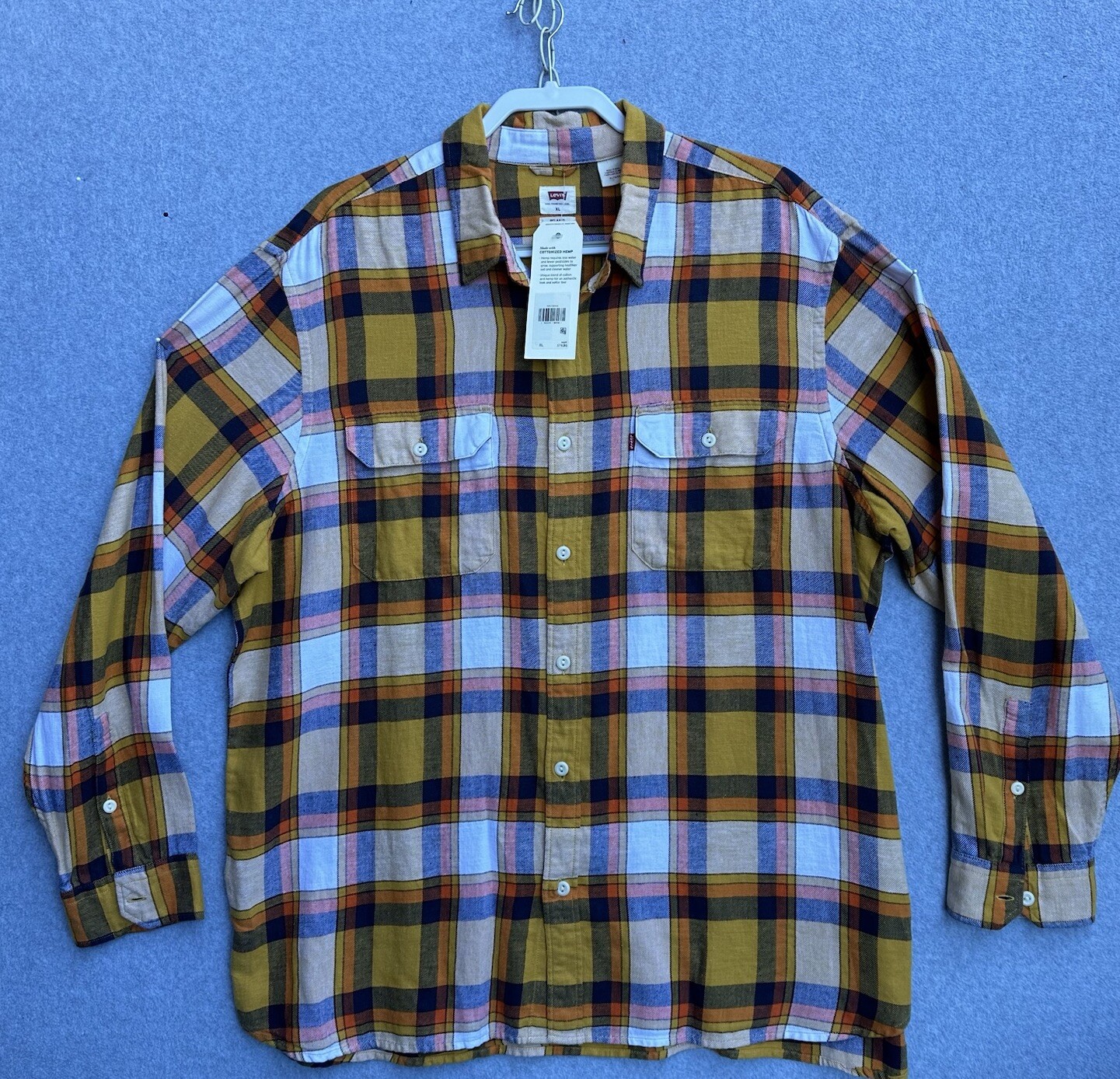Levis Button Down Shirt Mens Size XL Plaid Flannel Blue Orange   New With Tags-image