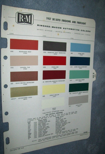 1957 DeSoto auto car Rinshed-Mason R-M paint chips set -VG