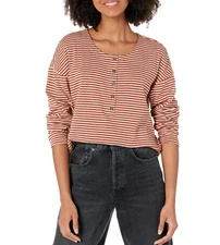 MADEWELL DUSTY REDWOOD LONG SLEEVE DOUBLE-FACED STRIPED HENLEY TEE TOP Sz L