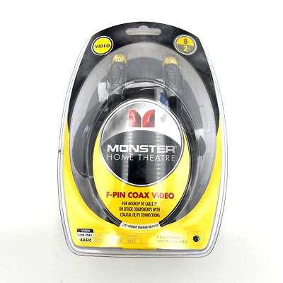 NEW Monster Cable Home Theater F-Pin Coax Video Basic Cable 8ft 2m 24k Gold