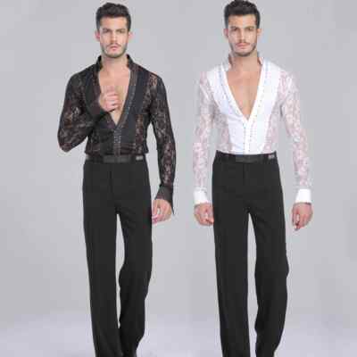 Men's Latin dance lace black and white clothing Waltz dance clothing