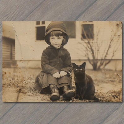 STICKER Girl Black Cat Weird Creepy Pet Old Vibe Unusual Cute Scary Strange Fu