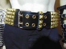 KRONOS   LEATHER OLD SCHOOL BRASS PYRAMID STUDDED BELT.....(MDLSB0344)