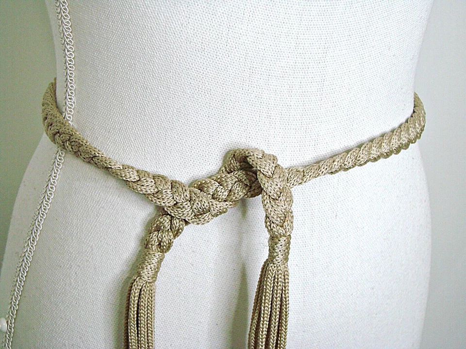 Cinturón Boho Trenzado Flecos Cuentas Beige Marrón Vestido Fino Macramé Cuerda Gitana Foto 3 de 4