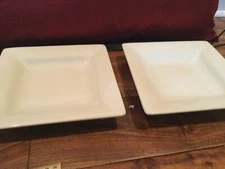 2 TABLETOPS UNLIMITED - ESPANA - 8.5" SQUARE WHITE salad PLATEs. CHIPPED