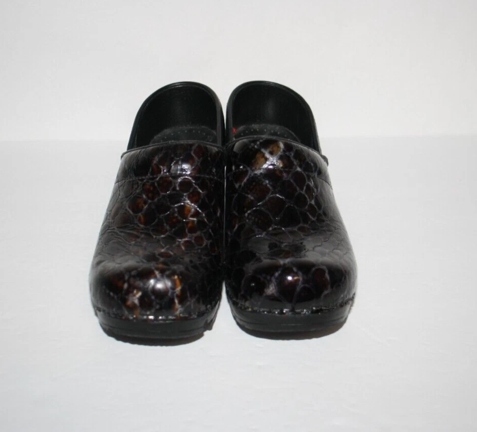 Sanita Womens Original Danish Clogs SIZE 39 US 8 Brown/Gray/Shiny Career Slip On - Imagem 2 de 4