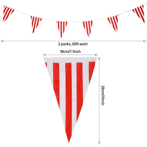 170ft 120pcs Red and White Striped Pennant Banner Carnival Circus Decorations... - Picture 2 of 7
