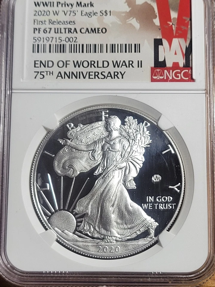 2020 W SILVER EAGLE V75 PF67 ULTRA CAMEO REVERSE WEAKLY STRUCK ERROR! 69 #15-002 - Image 2 of 4