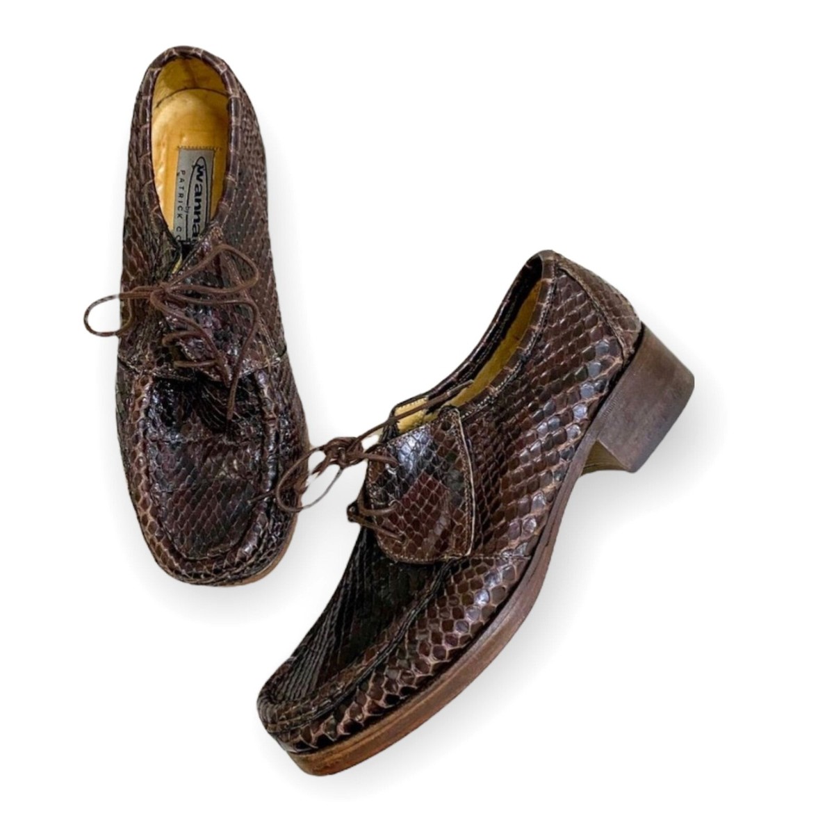 Vintage Patrick Cox Wannabe Snake lace up shoes size 38.5 EU brown 