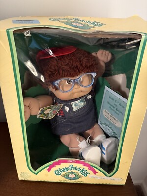 IOB Cabbage Patch Kids 1985 Boy With Glasses Dimples Hat Rosy Cheeked Jesse