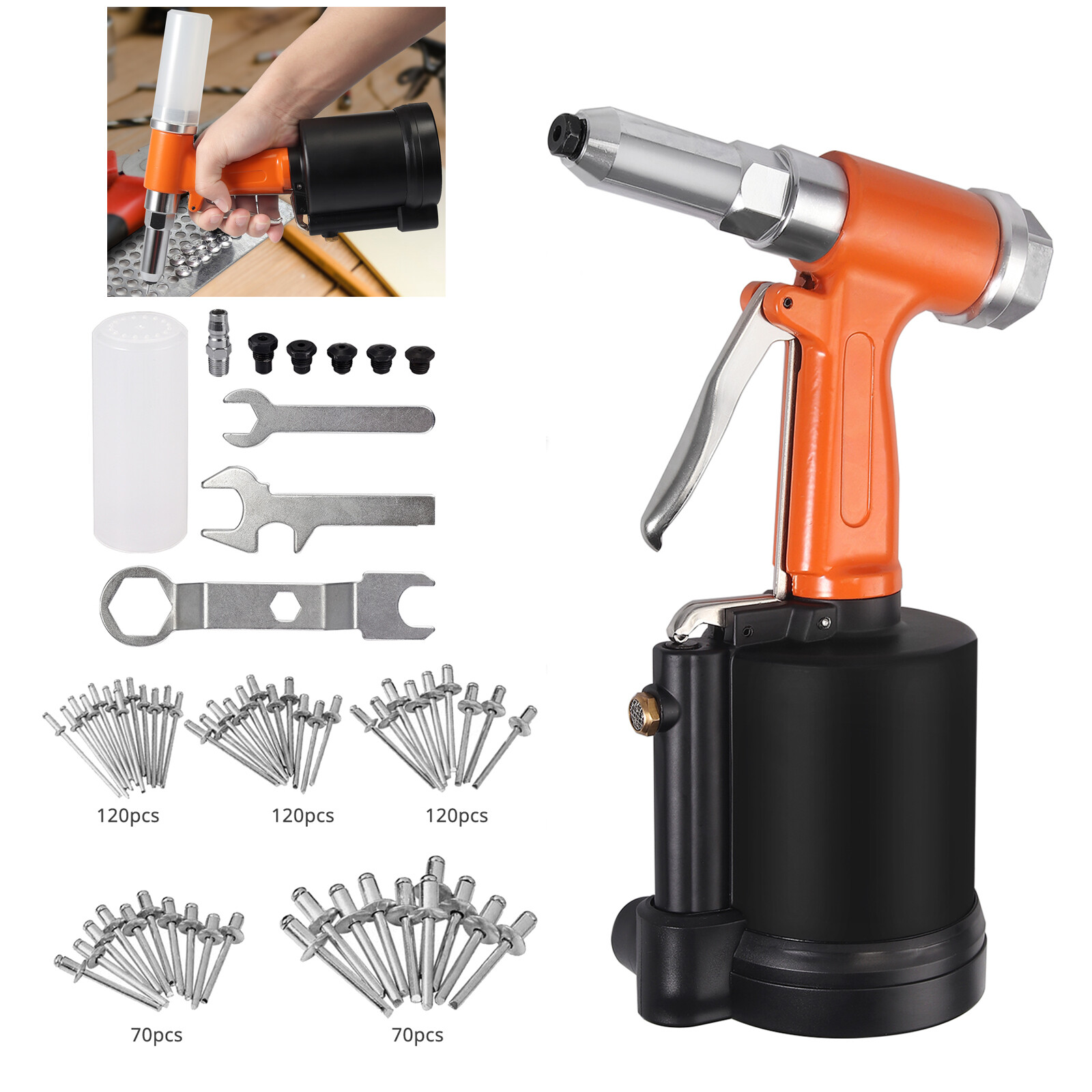 1/4" Air Hydraulic Pop Rivet Gun Pneumatic Riveter Industrial Set+