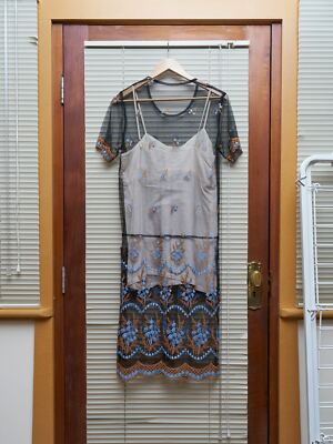 ワンピース COMME des GARCONS AD1995 Mesh Dress Comme des Garcons AW1995 layered embroidered mesh short sleeve