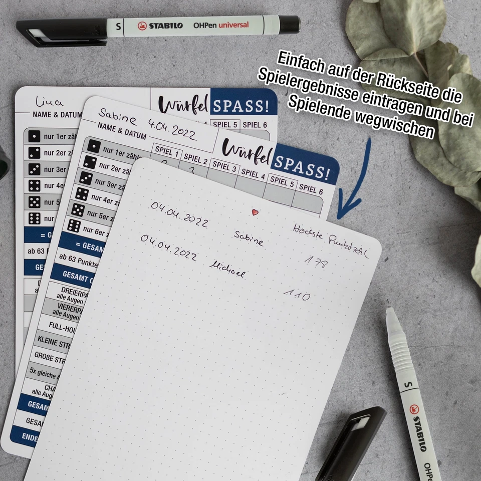 Würfelspiel abwischbar +2 Stifte 3x / 5x A5 Blätter wiederverwendbar Knobelblock - Bild 3 von 4