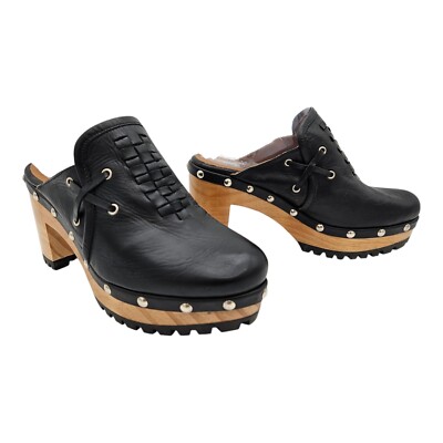 POLO RALPH LAUREN Genuine Kidskin Leather Mule Clog Platform Heels