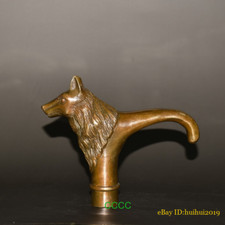 Rare Lucky Handmade Bronze Carving Wolf Head Cane Walking Stick Head Statues