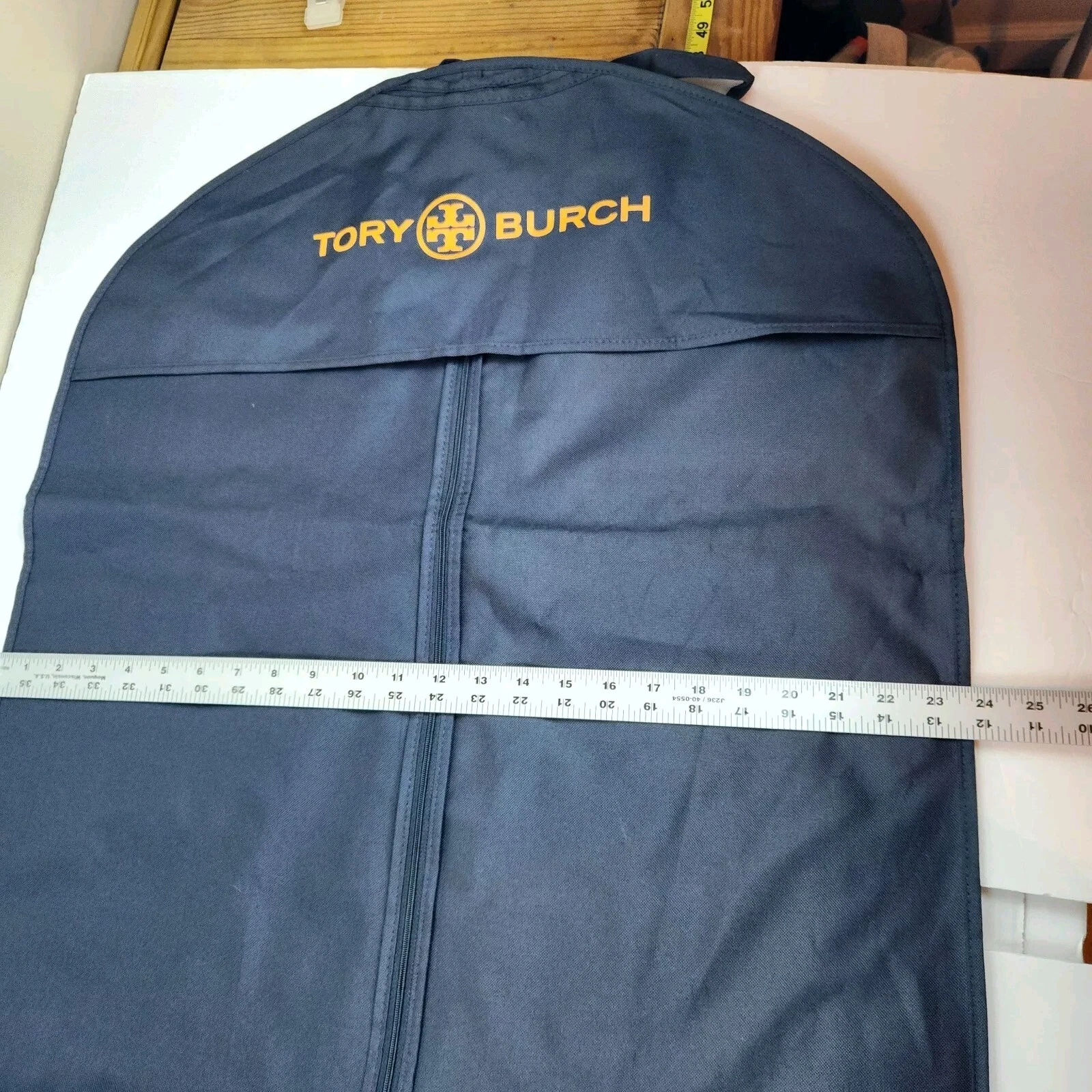 Abito vestito Tory Burch borsa tela viaggio blu navy e arancione logo zip 23Wx53L