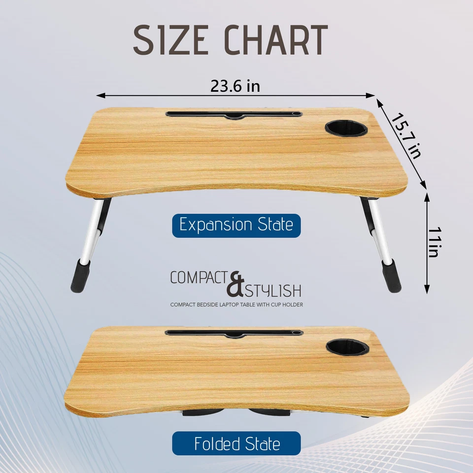 ICE ARMOR 2-PC Laptop Tray Lap Desk Stand Foldable Bed Table Cup Slot White - Image 3 of 4