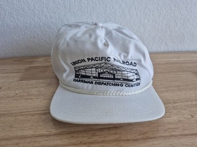 Vintage weiße Truckermütze Union Pacific Railroad Logo Harriman Dispatching Center 