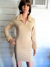 Y2K SHEIN Beige Faux Fur Bodycon Winter Mini Dress Women’s O Ring Zipper Sz M