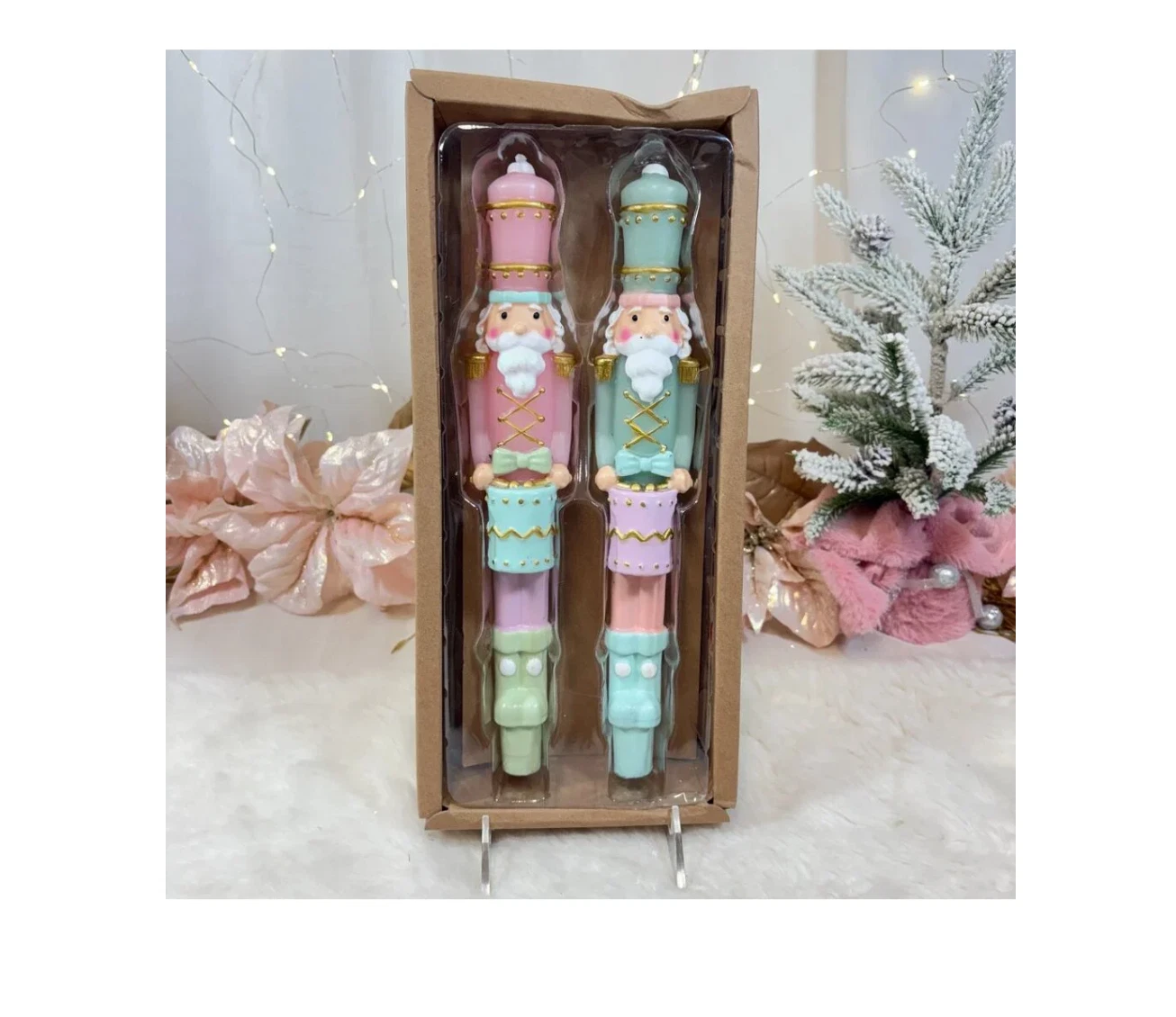 Martha Stewart Christmas Nutcracker Taper Pillar Candles Pastel Set of 2 Unique image 5