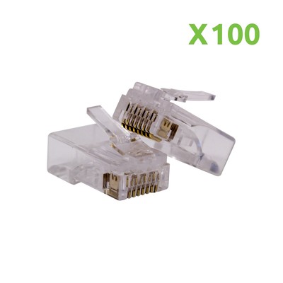 100 x RJ45 Plug CAT6 Rj-45 Lan Ethernet Connector Network Home or Office 3 prong