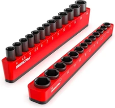 2-Piece 1/4"-Drive Metric Magnetic Socket Organizer Set (Holds 26 Sockets) - Det
