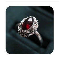 Pretty Sterling Silver Garnet Ring, Size 7, Mint Condition Must See Gift