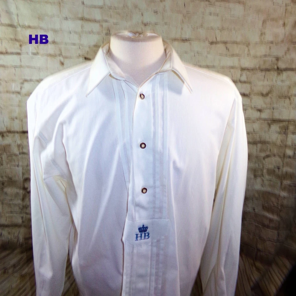 Camisa Kunzel Talla 43 Para Hombre Tirolesa Hofbrauhaus Oktoberfest LS Blanco Lino Foto 2 de 4