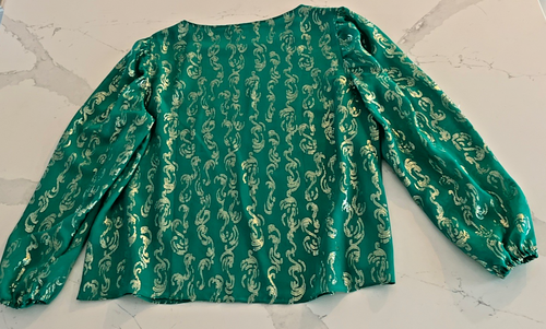 Lilly Pulitzer Miriam Silk Top Emerald Isle Salty Wave Metallic Blouse Green XL - Picture 4 of 7