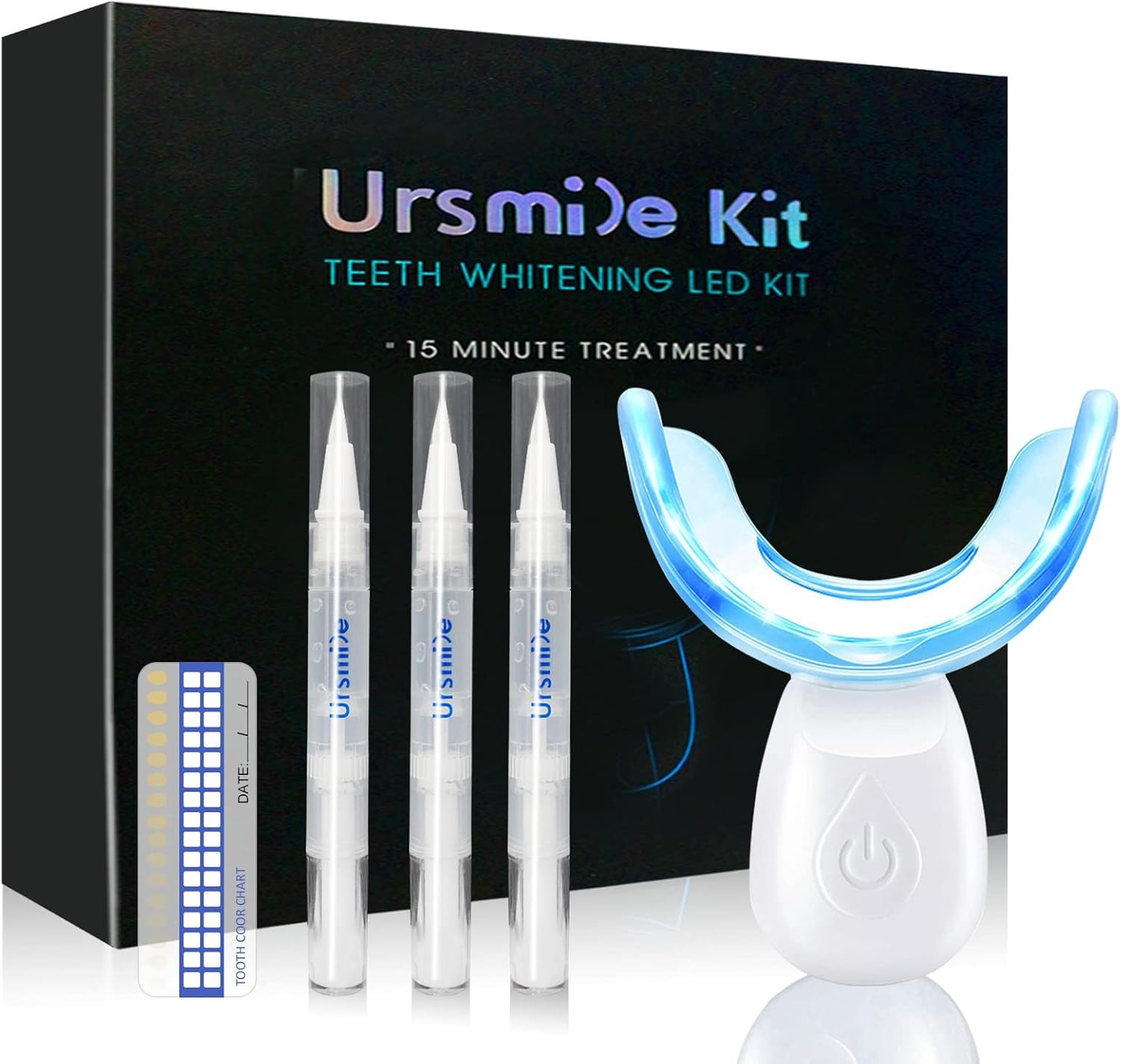 LED Teeth Whitening Kit with 3 Gel Refill Pens, Sensitivity Free Home Travel