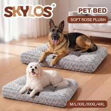Skylos Dog Bed Soft Velvet Non-Slip Pet Crate Keneel Mattress Mat Small Large