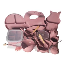 15pcs /silicon baby feeding set Bowl Plate spoon forks sippy cup bib pacifier 