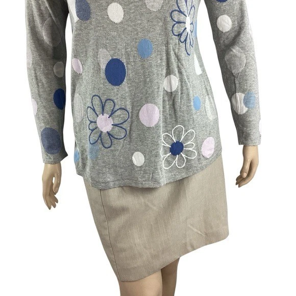 J.Jill Gray Cotton Floral Polka Dot Pullover Sweater Size L - Image 3 of 4
