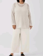 Eileen Fisher Womens Silk Gorgette Crepe Straight Leg Pants In Bone Size 2X