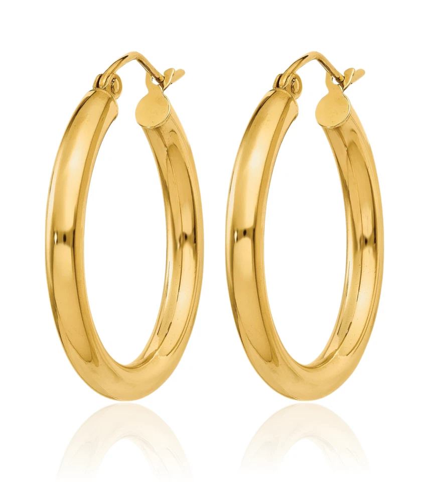 18K Solid Yellow Gold Round Medium Hoop Earrings - Image 2 of 4