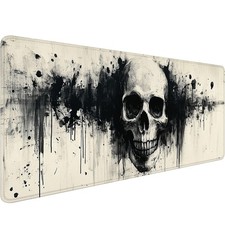 Skull Desk Mouse Pad Black Ink Abstract XL Large Mat 31.5x11.8 Inch Office