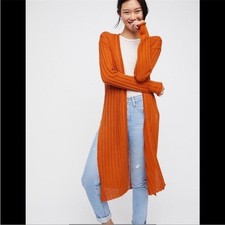 Free People Terracotta Ribby Rib Open Front Duster Cardigan Medium