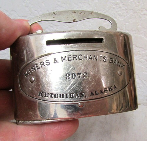 vintage Ketchikan Alaska metal Miners & Merchants bank still bank, hard 2 find