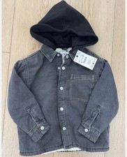 ZARA KIDS BLACK GREY DENIM JACKET HOODIE LONG SLEEVE SIZE 8-9 cm 130