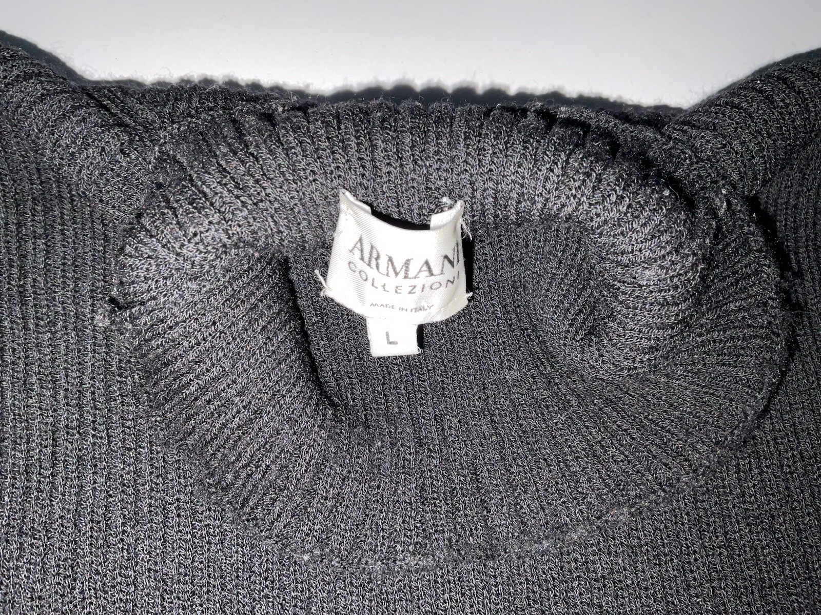 Armani Collezioni Ribbed Black Jersey Wool Turtleneck - Size L